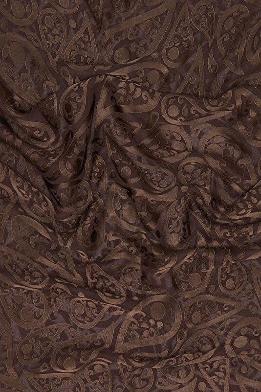 DARK BROWN PAISLEY PATTERNED SATIN STRIPED SILK FABRICS SCARF